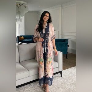 Floral Kimono with Navy Dress